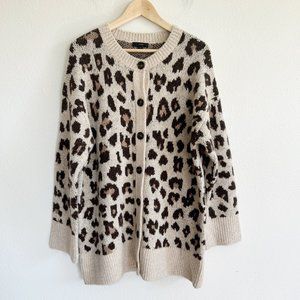 J Crew Oversize Leopard Cardigan Sweater Super Soft Knit